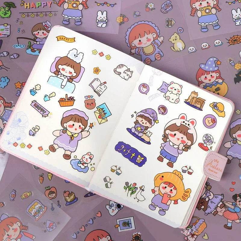 100 PCS Kawaii Stationery Stickers Back to School Supplies Adhesive Paper Cartoon Pattern Decoration Aesthetic DIY Scrapbook - AIAZ