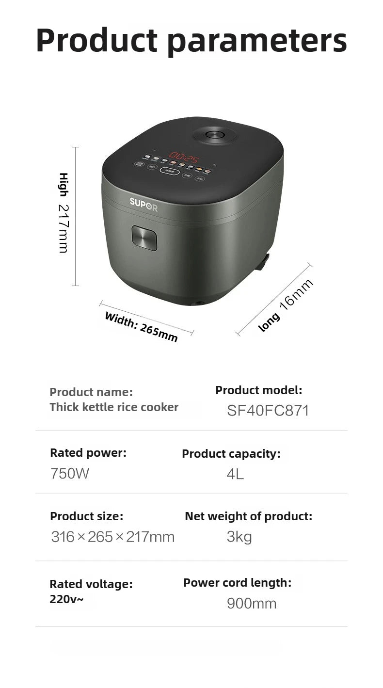 New Rice Cooker Intelligent Multifunctional 4L Household Thick Kettle Rice Cooker Large Capacity Cooking Pot