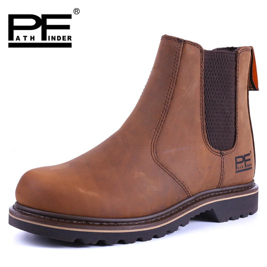 Goodyear-Welted Vintage Men Genuine Leather Ankle Motorcycle Boots Women Casual Elastic Goth Shoes Men Punk Work Boots