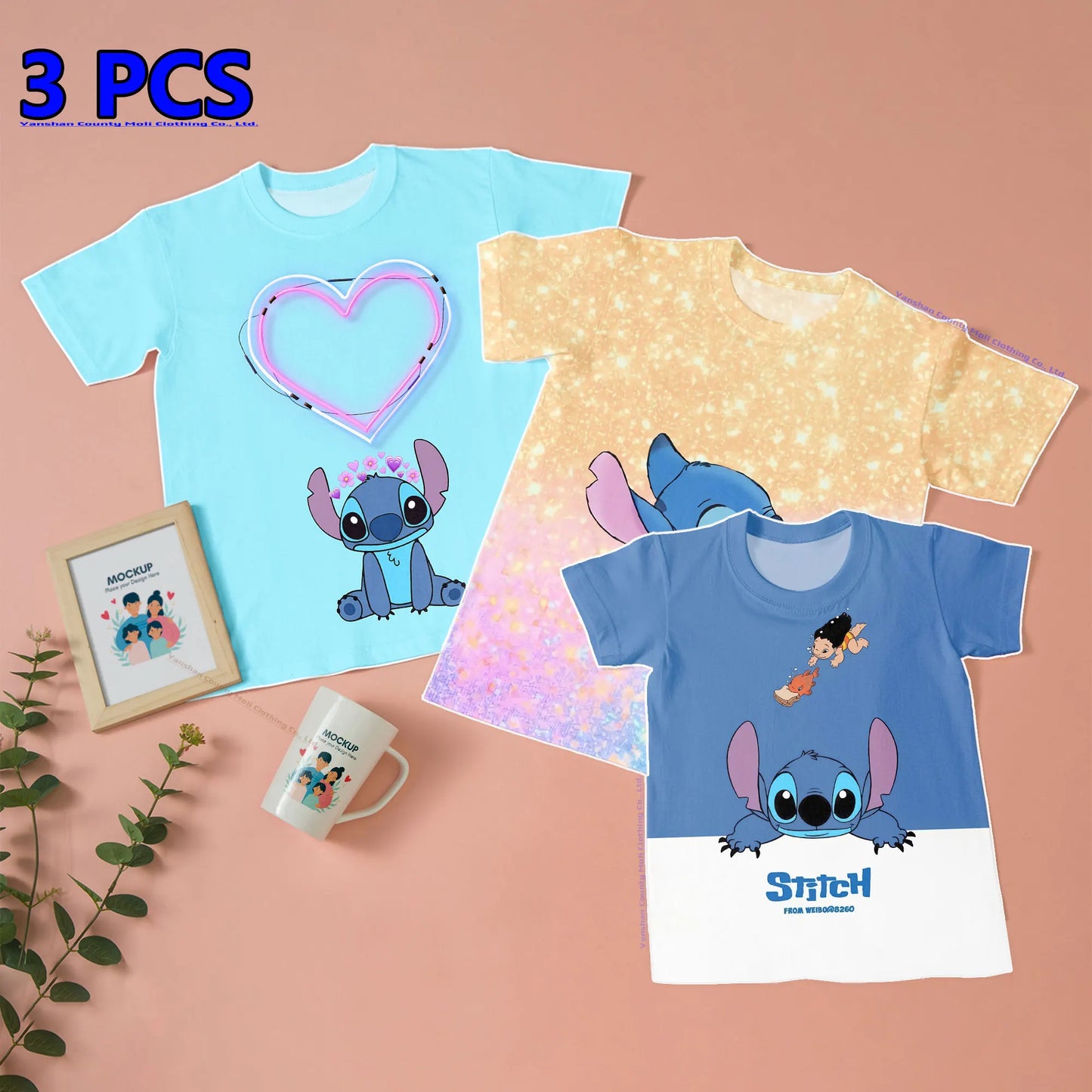 3 Pcs Clothes Disney Stitch Kids' Kawaii T Shirts Boys' T-Shirt Graphic Tee Children Casual Tees Girls Loose Short Sleeve Tops