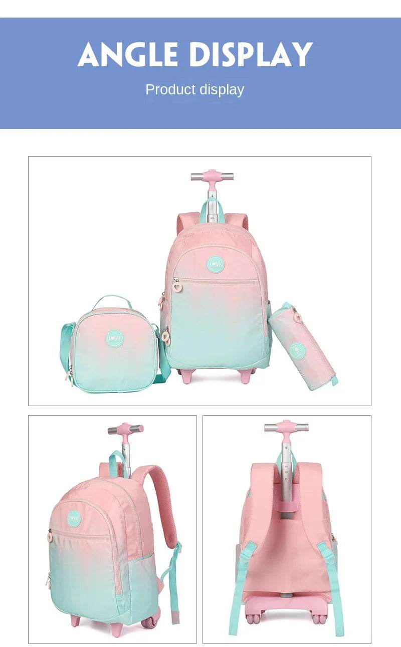School Backpack Set Rolling Backpack for Girls Students Wheeled Backpack Trolley School Bag With Wheels Travel Luggage Book Bag - AIAZ