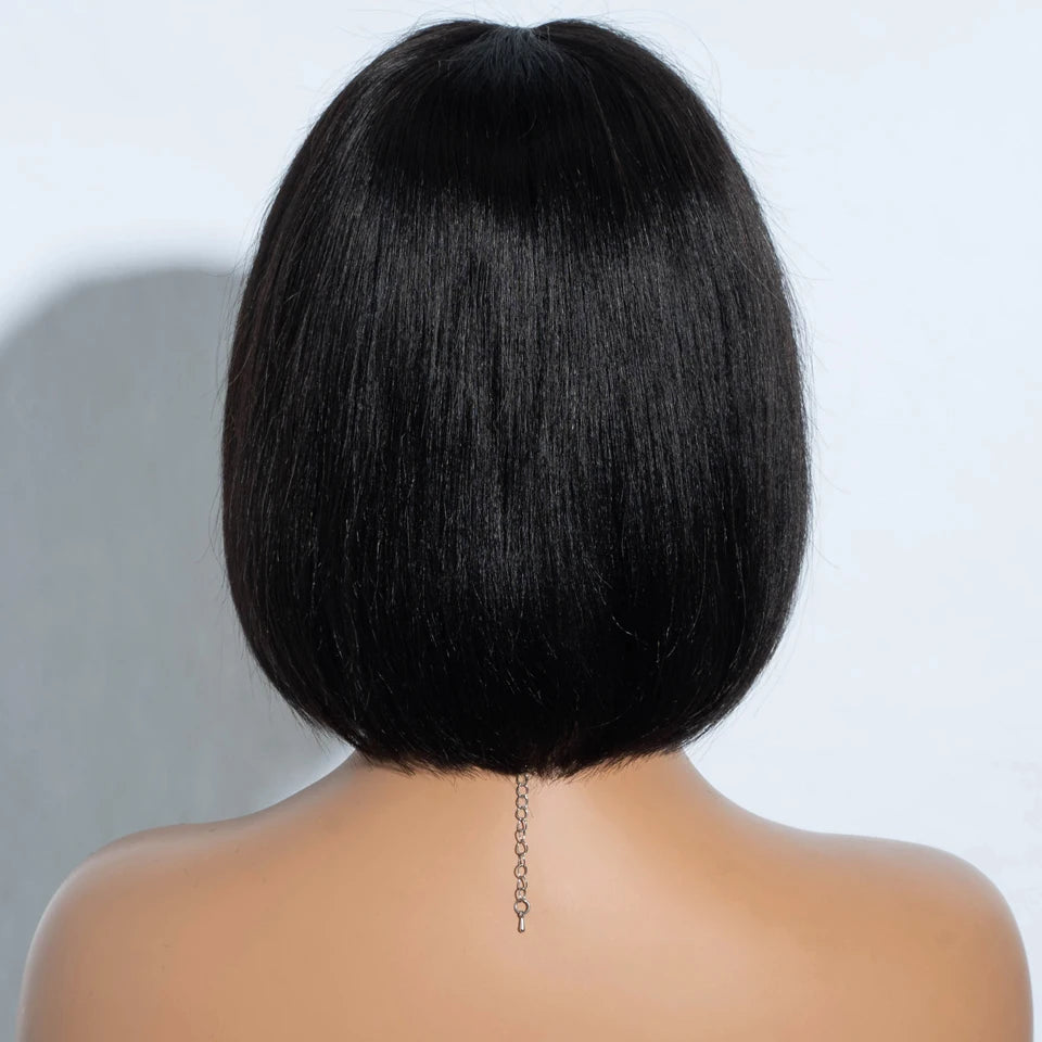 Lekker Blonde Short Straight Bob 100% Human Hair Wigs With Bangs For Women Brazilian Remy Hair Full Machine Made Daily 10" Wig