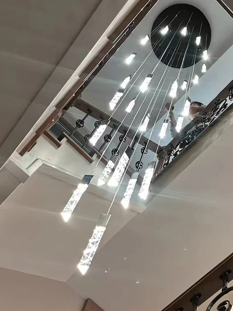 Modern LED Living Room Pendant Light Staircase Pendent Lamp Doublelayer Attic Spiral Long Ceiling Lamp Villa Crystal Chandelier
