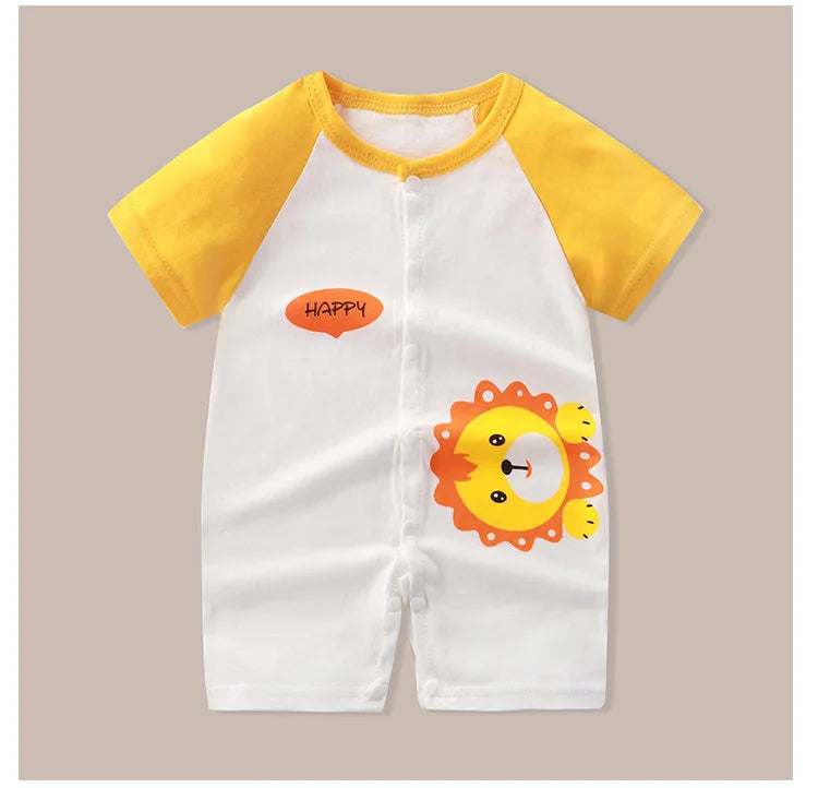 Newborn Clothes Cute Cartoon Dinosaur Tiger Shark Lion Print Strap Comfortable Summer Boys Girl 0-18 Short Sleeved Baby Jumpsuit