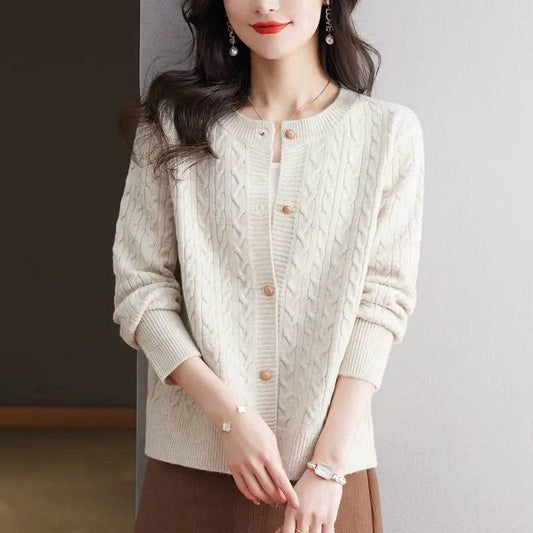 Knitted Cardigan Women's Short Spring Autumn New Top Round Neck Loose Fashionable Sweater Casual Jacket - AIAZ