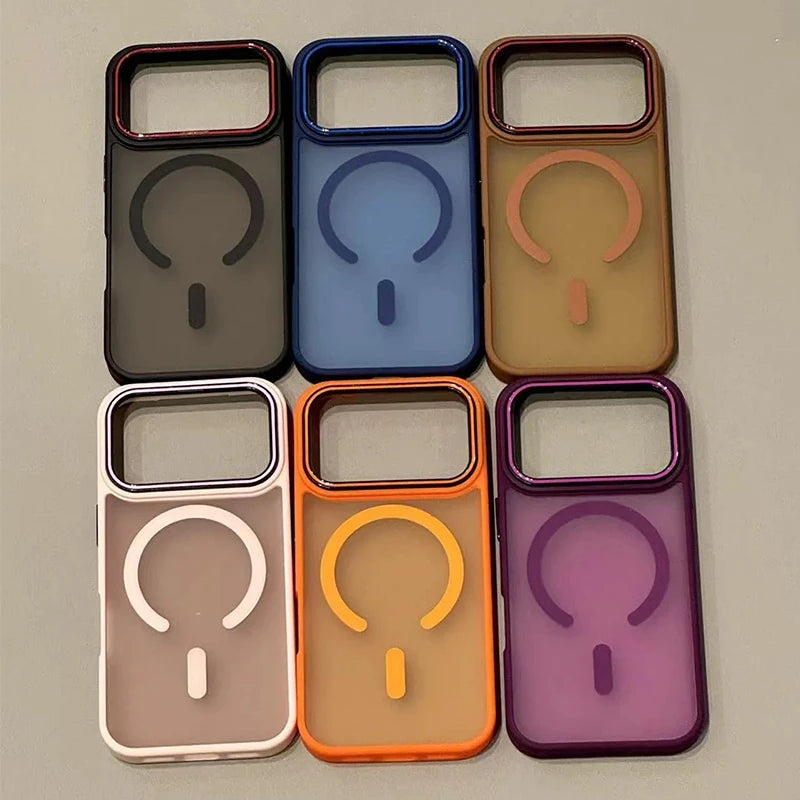 Luxury Matte Magnetic for Magsafe Phone Case for iPhone 17 Pro Max 17 Air Metal Lens Frame Cover for iPhone 16 13 14 15 Pro Max