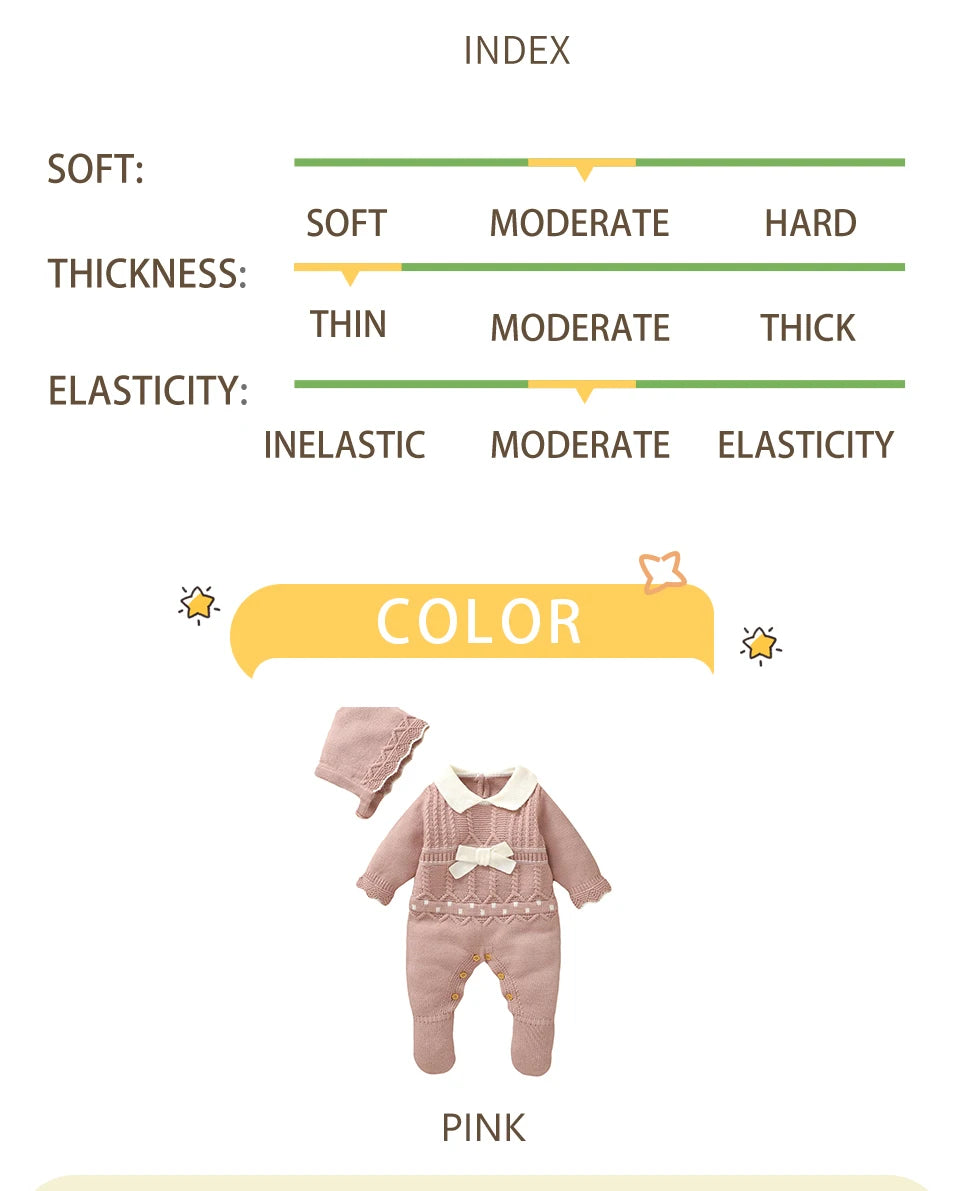 Infant Girls Rompers Hats Clothes Autumn Winter Pink Long Sleeves Knit Newborn Jumpsuits Outfits 0-18m Toddler Outwear Playsuits