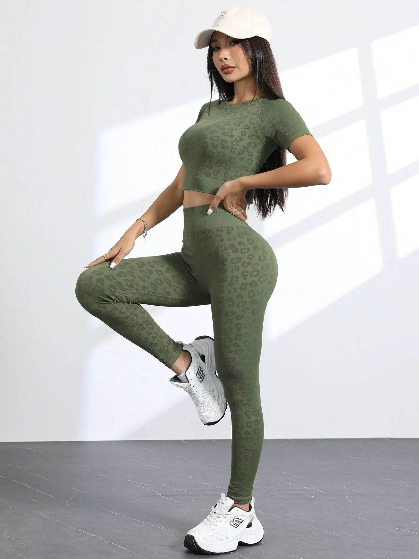 Workout Sets for Women Two Piece Outfits Seamless High Waist Leggings Yoga Crop Tops Athletic Sports Gym Sets - AIAZ