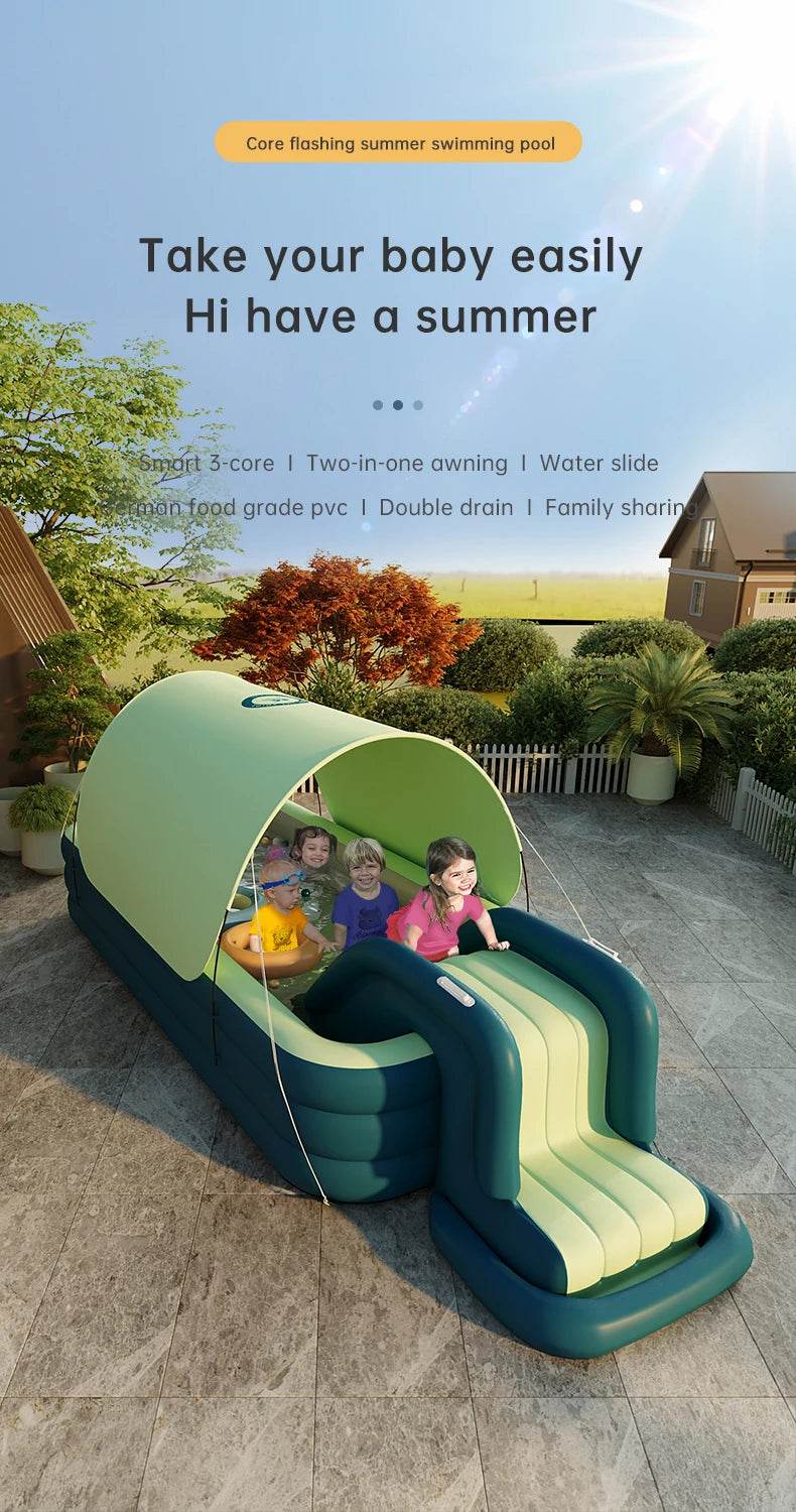 Swimming Pool Inflatable Pools Children's Family Outdoor Party Sun Shade Folding Swimming Pool Slides for Kids Babies - AIAZ