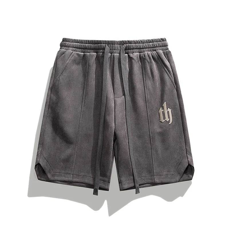 2025 Summer Suede Shorts Men's Trendy Brand Versatile High Street Printed Loose and Simple Five Quarter Pants - AIAZ