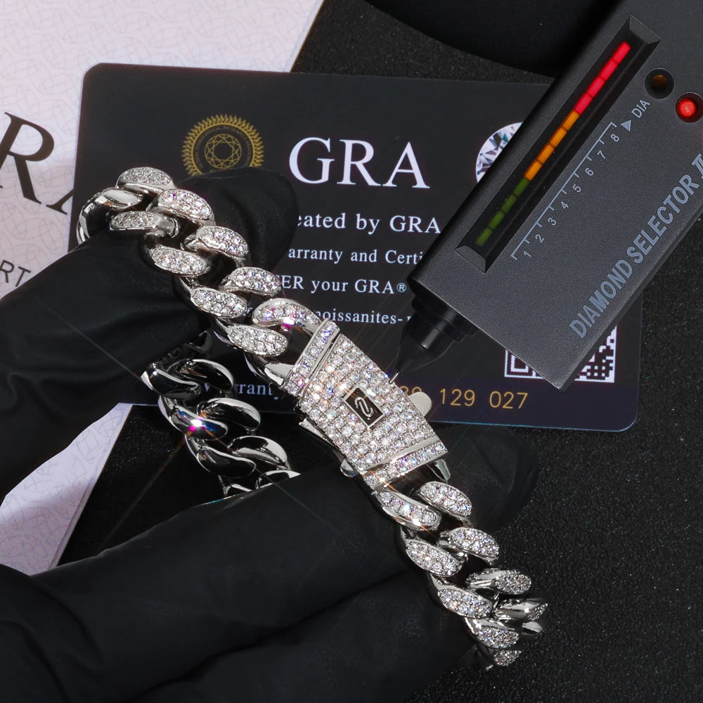 12mm S925 Silver Double Row VVS Frozen Diamond Monaco Chain 18K Gold Plated 100% Passed Diamond Tester Moissanite Necklace