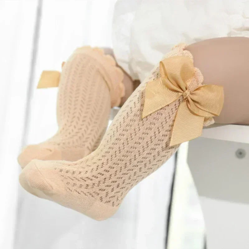 0-36M Baby Girl Socks Toddler Big Bow Cotton Summer Mesh Infant Knee Socks Newborn Long Princess Socks For Girls 2025