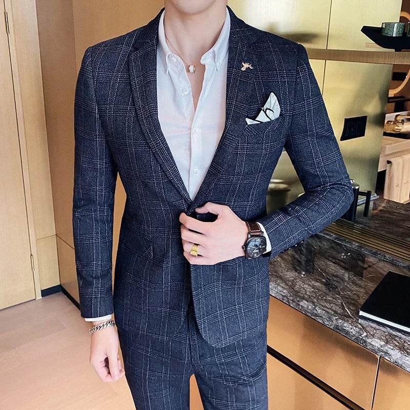 2025 Suit (Blazer+ Pants) Men's Fashion Hosts British Style Work Business Wedding Casual Art Style Elegant Gentleman Suit M-5XL - AIAZ