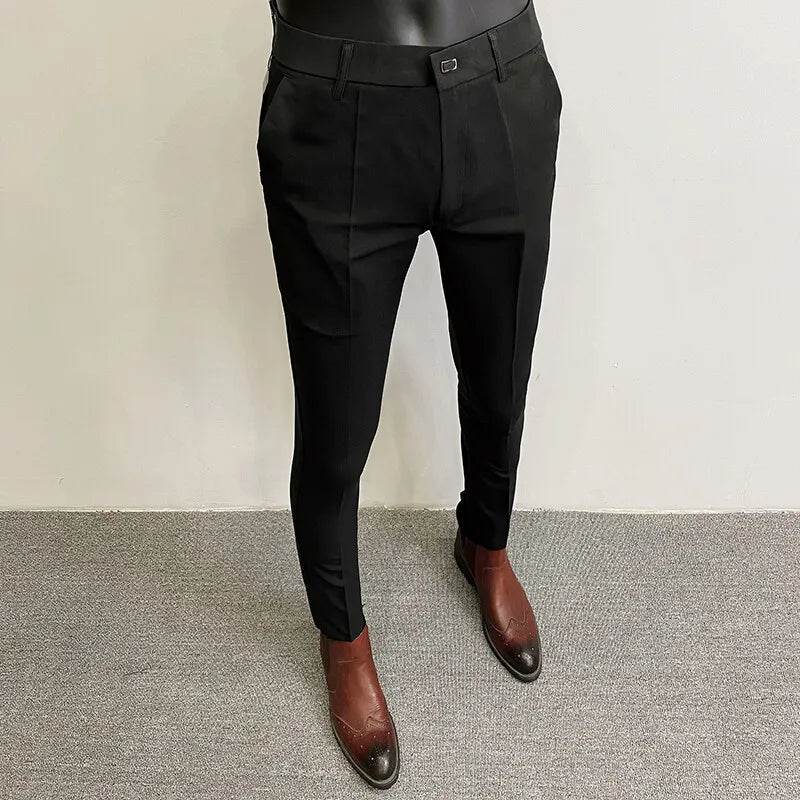 Men Suit Pants Formal Trousers Pantalone Hombre Stretch Slim Solid Color Casual Dress Full Length Pants Fashion New Men Clothing - AIAZ