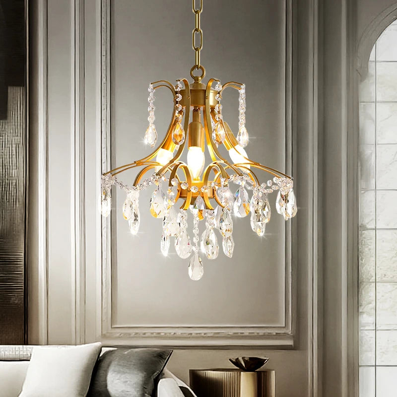 Hall Chandelier Crystal Living Room Pendant Light Minimalist Iron Art Hanging Lamp for Dining Table Lighting Ceiling Chandelier