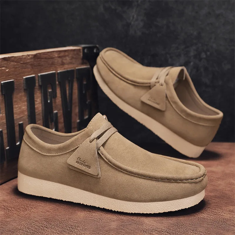 Fashion Khaki Casual Shoes For Men Suede Leather Loafers Men Platform Slip-on Men's Driving Shoes Lightweight Leisure Men Shoes