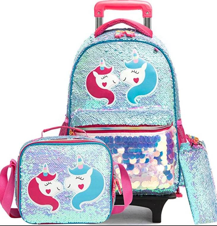 School Wheeled backpack Bag School bag with wheels Trolley Satchel bag Kids School Rolling backpack for girls School Trolley Bag - AIAZ