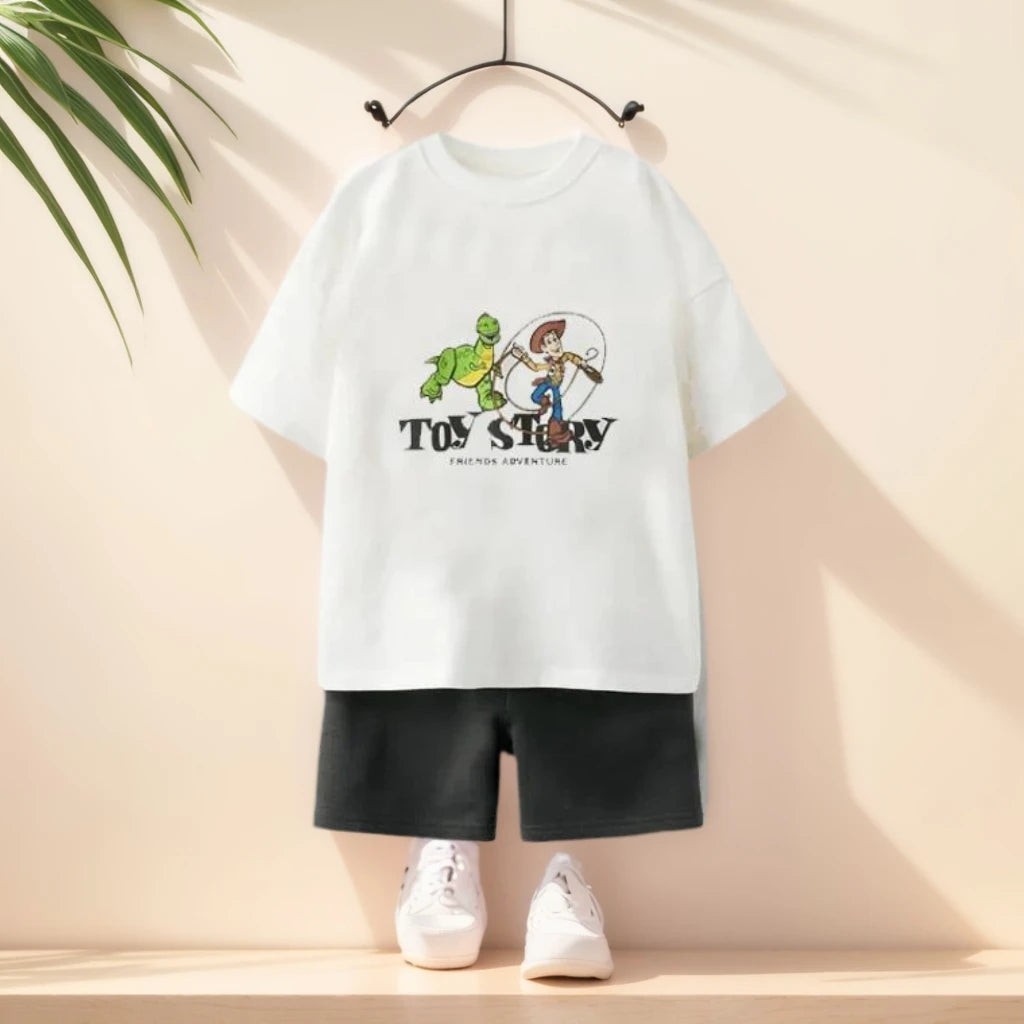 2pcs Summer Child Costume Toy Story Tshirt+shorts Set Casual Sports Clothes Trendy Short Sleeve Outfits Outer Wear For Kids Boy