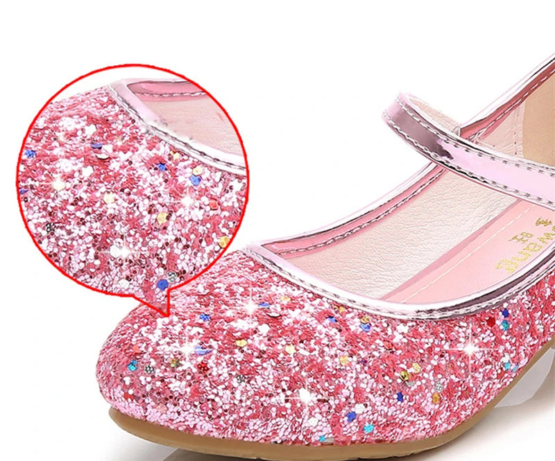 Princess Butterfly Leather Shoes Kids Diamond Bowknot High Heel Children Girl Dance Glitter Shoes Fashion Girls Party Dance Shoe