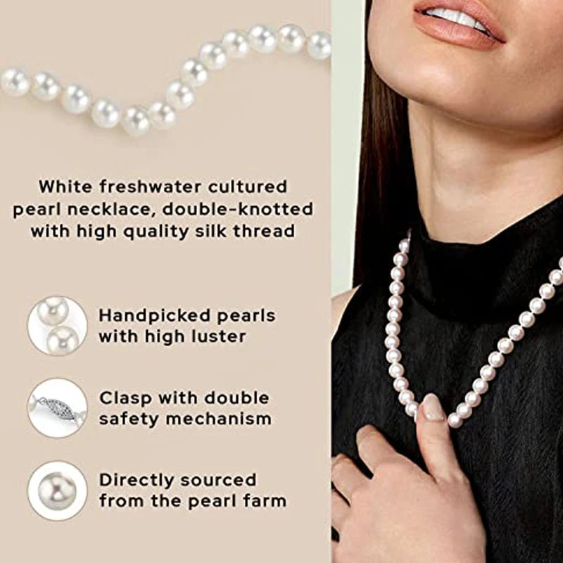 HOOZZ.P Natural Freshwater Pearl Necklace Fine Jewelry For Women Silver 925 Jewelry 2022 Elegant Gift  White 6-7mm AA Quality