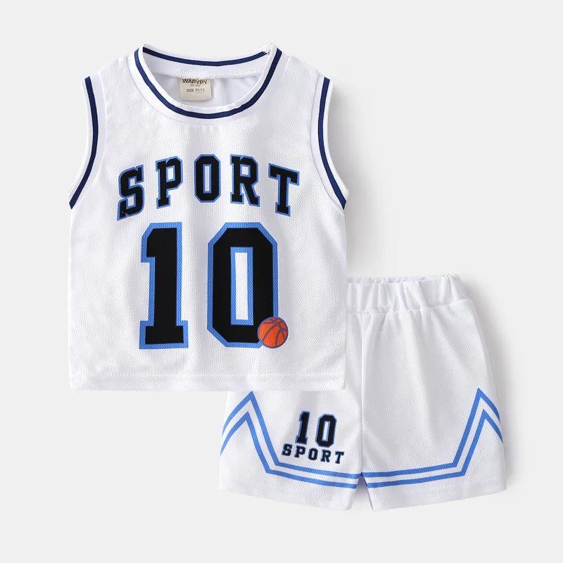2025 Summer Boys Quick Drying Basketball Sportswear Set Kids Sleeveless T-shirt Vest+Shorts Two-piece Suit Children Sports Suit