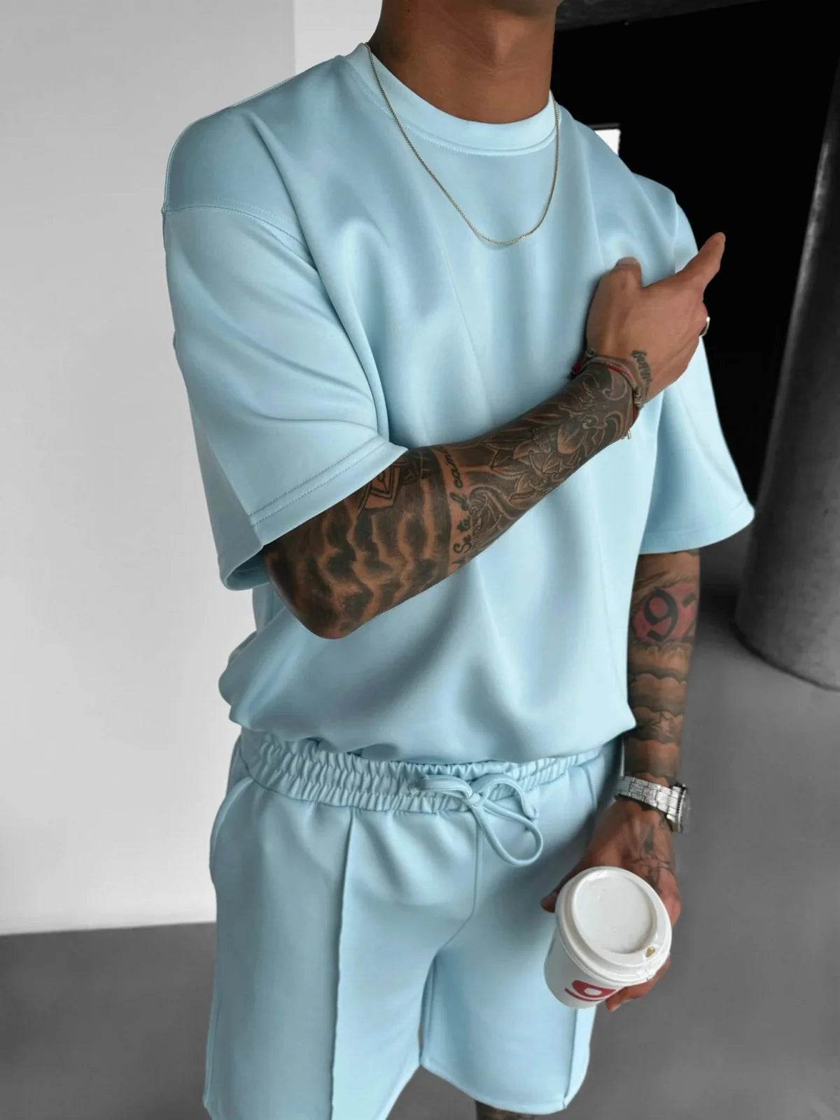 Men 2025 summer fashion sports design sense simple casual solid color quick drying short-sleeved T-shirt trend clothes - AIAZ