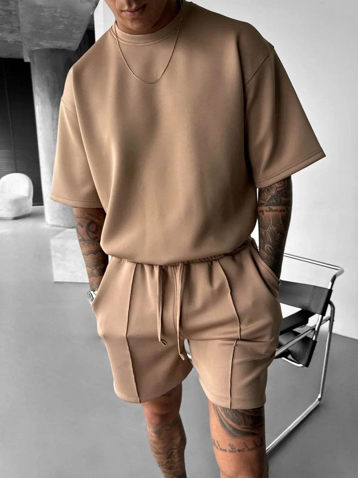 Men 2025 summer fashion sports design sense simple casual solid color quick drying short-sleeved T-shirt trend clothes - AIAZ