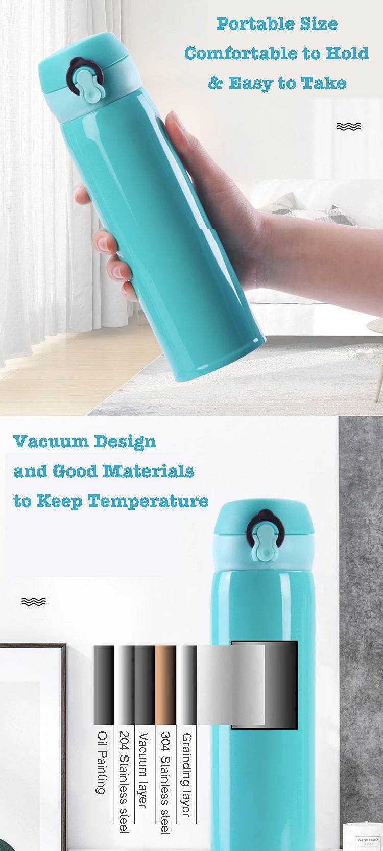 500ML Children's Thermos Bottle Vacuum Water Bottles 304 Stainless Steel Drinking Cartoon Cup School Water Bottle For Girls Kids - AIAZ