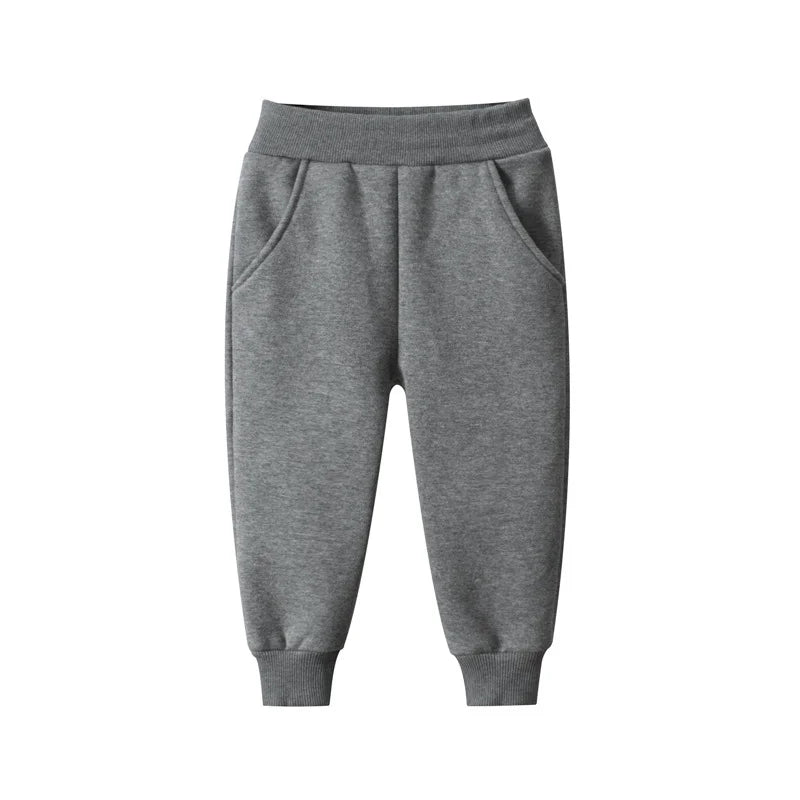 27kids Children Sports Long Pants Boys Flocking Casual Pants Pure Color Cotton Mixed Fabric Mid-waist Korean Style