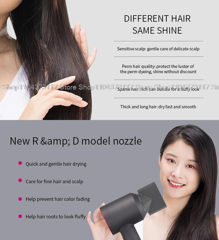 Leafless Hair Dryer New Professional With Flyaway Attachment Negative Ionic Premium Hair Dryers Multifunction Salon Style Tool