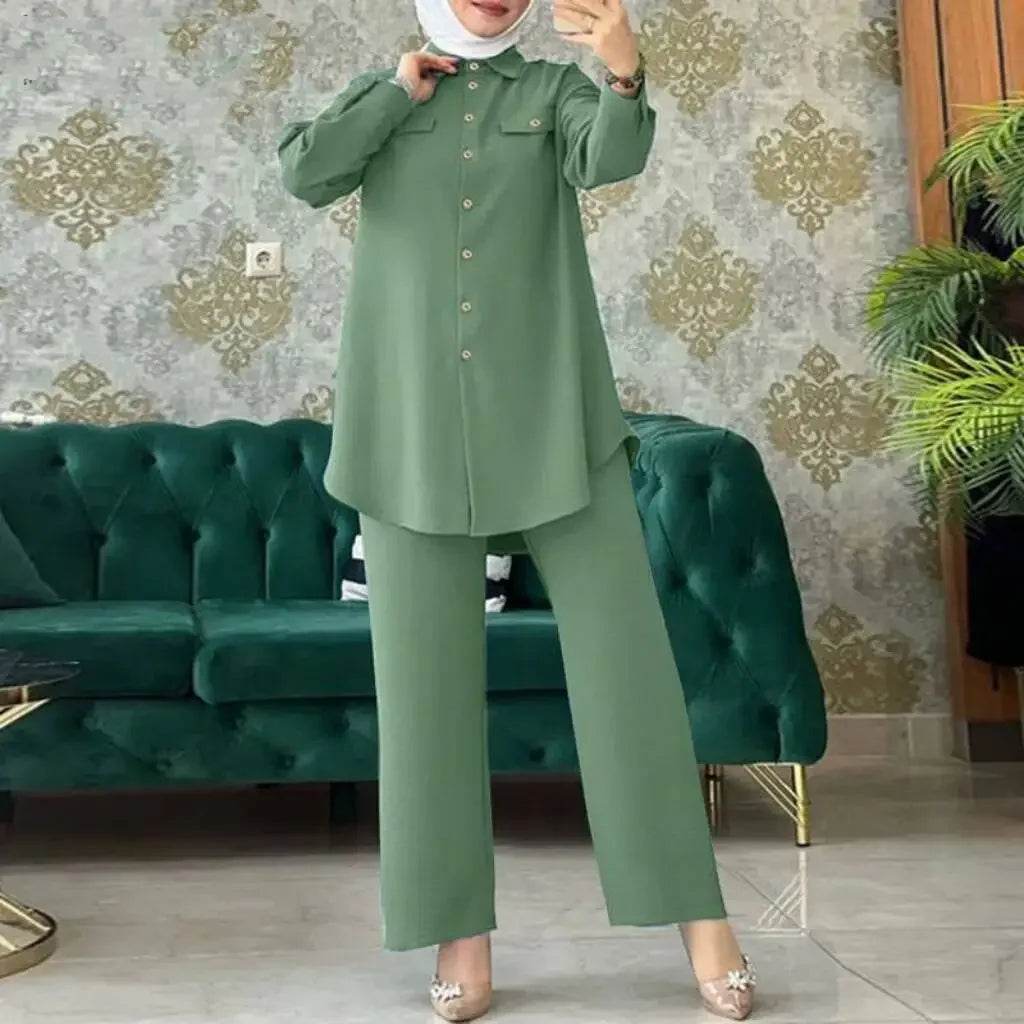 Women Fashiom Muslim Sets Casual Long Sleeve Blouse Trousers Suits Loose Pant Sets Two Piece Sets Outifits Matching Sets - AIAZ