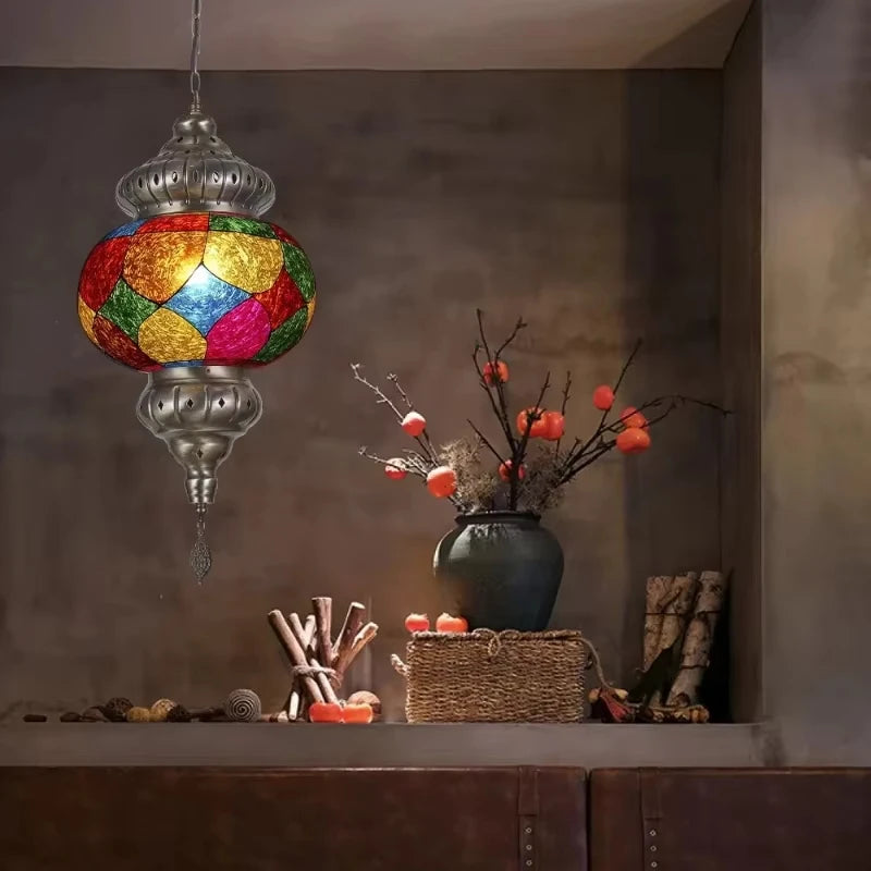 Artpad Turkish Mosaic Chandelier Ceiling Moroccan Living Room Bedroom Colorful Glass Chandelier Lamp Lighting
