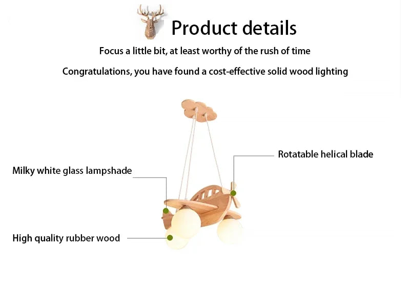 Wooden Handmade Aircraft Hanging Pendant Lights For Bedroom Children Room Decor Suspension Lamps Excluding Light Bulbs