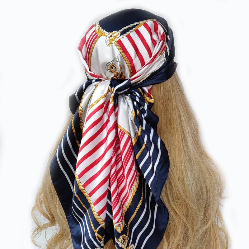 New 90*90cm Retro Brand Women Silk Scarf Bandanna Fashion Bohemian Pattern Square Hijab Lady Wrap Headband foulard muffler - AIAZ