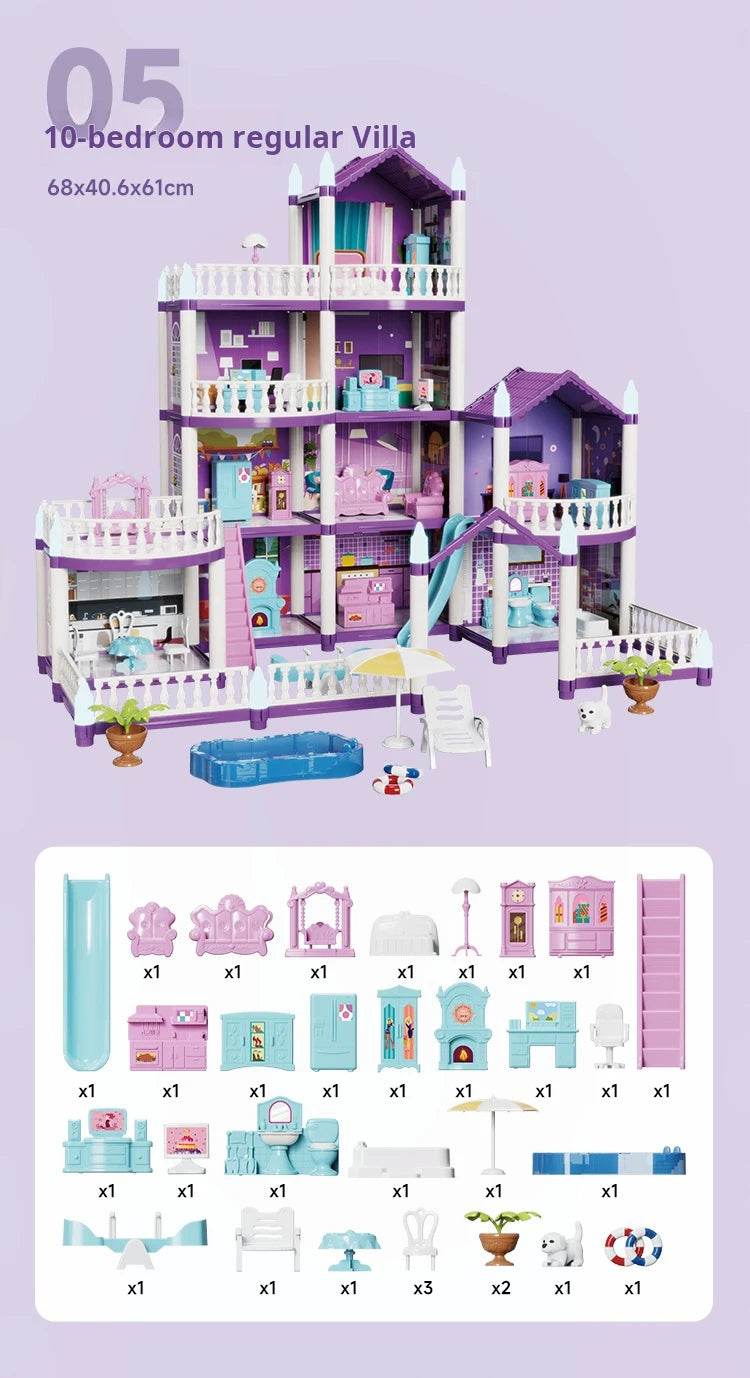 3D DIY Fantasy Princess Castle Villa Assembly Doll House Set Toys, Girls Home Toys & 3D Kids Toys - AIAZ