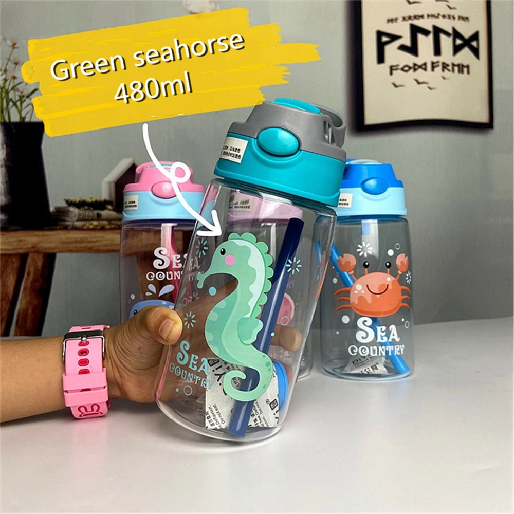 480ML Kids Water Cup Creative Cartoon Baby Feeding Cups With Straws Leakproof Water Bottles Outdoor Portable Children's Cups