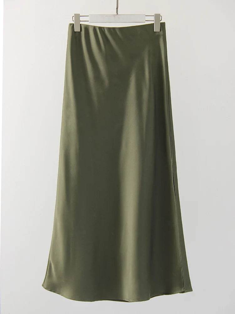 Long Satin Skirts For Women Summer High Quality Skirt With Slit On The Side Silk Elegant Black Maxi Luxury Women's Skirts 2025 - AIAZ