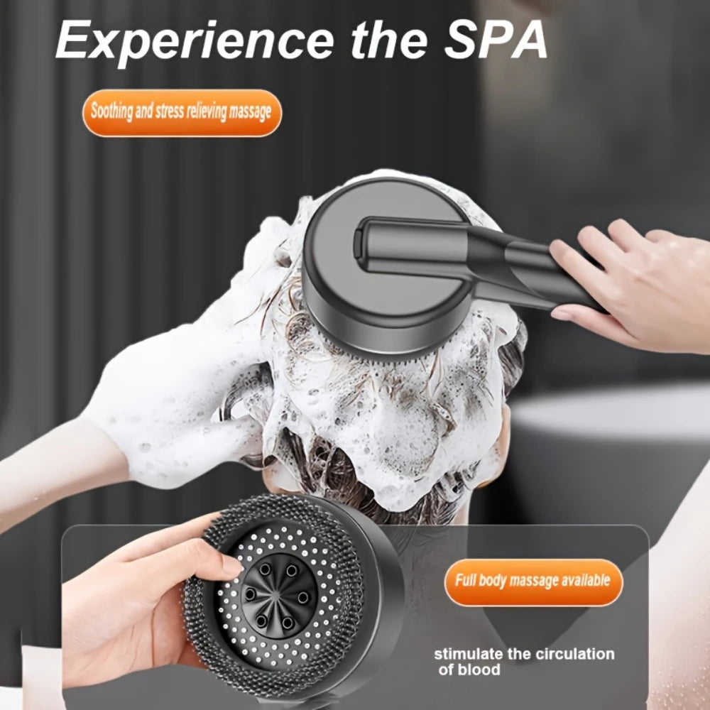 4 Modes Self-cleaning Shower Head with Silicone Brush One-Key Stop Water Massage High Pressure ABS Showerhead with Filter