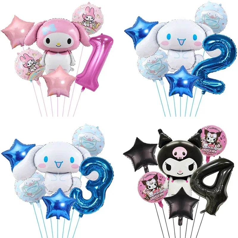 6pcs Cartoon Sanrio Cute Kuromi My Melody Cinnamoroll Foil Balloon 32 inch Number Set Children's Birthday Party Decorative Toys - AIAZ