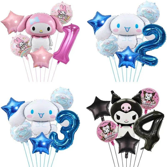 6pcs Cartoon Sanrio Cute Kuromi My Melody Cinnamoroll Foil Balloon 32 inch Number Set Children's Birthday Party Decorative Toys - AIAZ