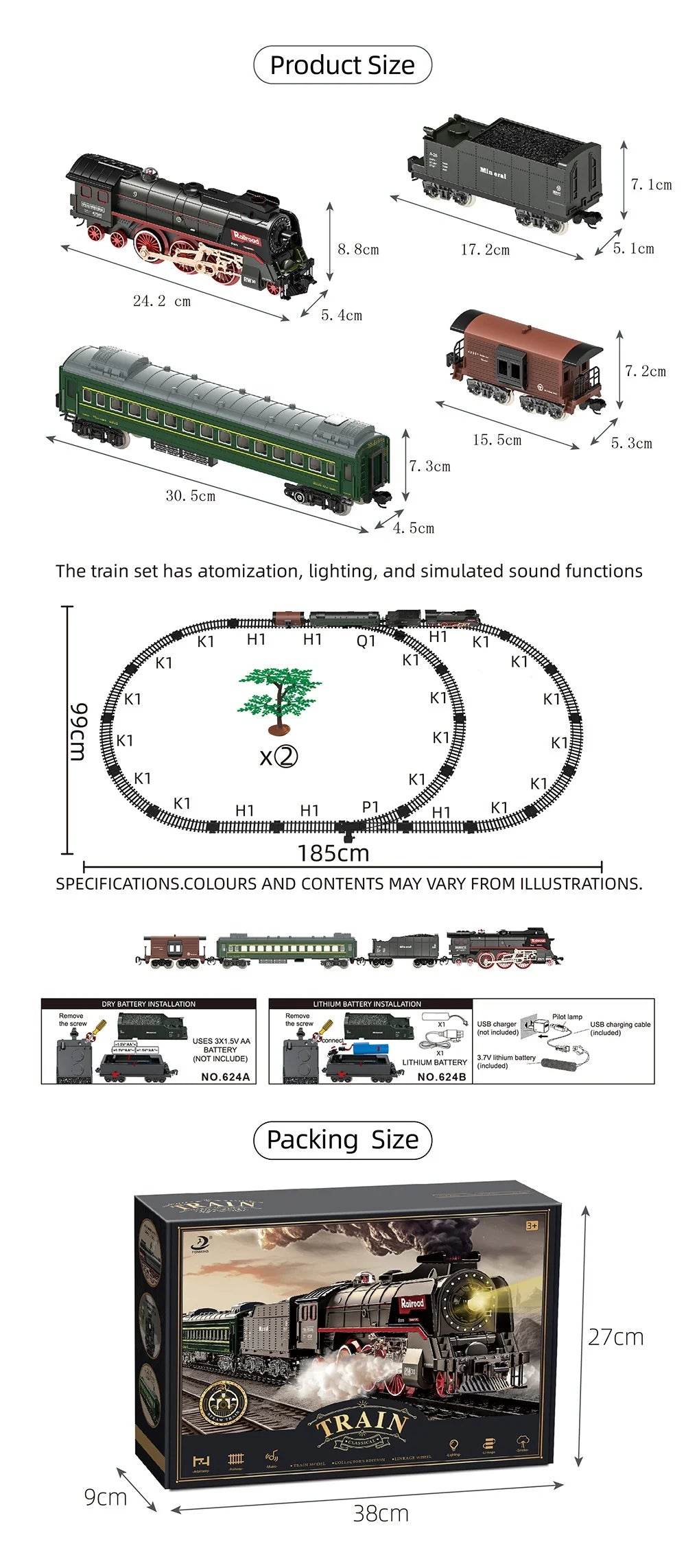 Electric Remote Control Steam Train Toy Green Children's Small Train Color Box Boy's Birthday Gift - AIAZ