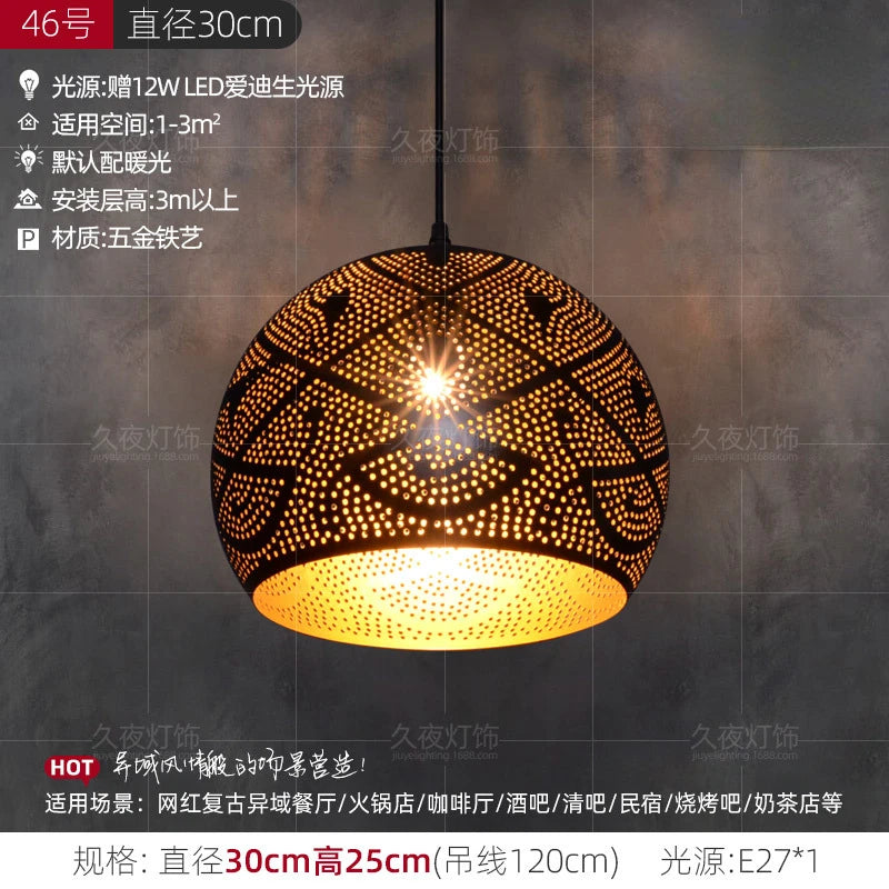 Southeast Asian Pendant Lights Antique Hollow Hanging Light Fixture Thai Arabian Restaurant Bedroom Moroccan Decorative Lamps