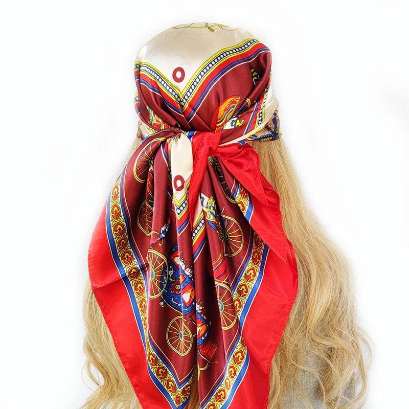 New 90*90cm Retro Brand Women Silk Scarf Bandanna Fashion Bohemian Pattern Square Hijab Lady Wrap Headband foulard muffler - AIAZ
