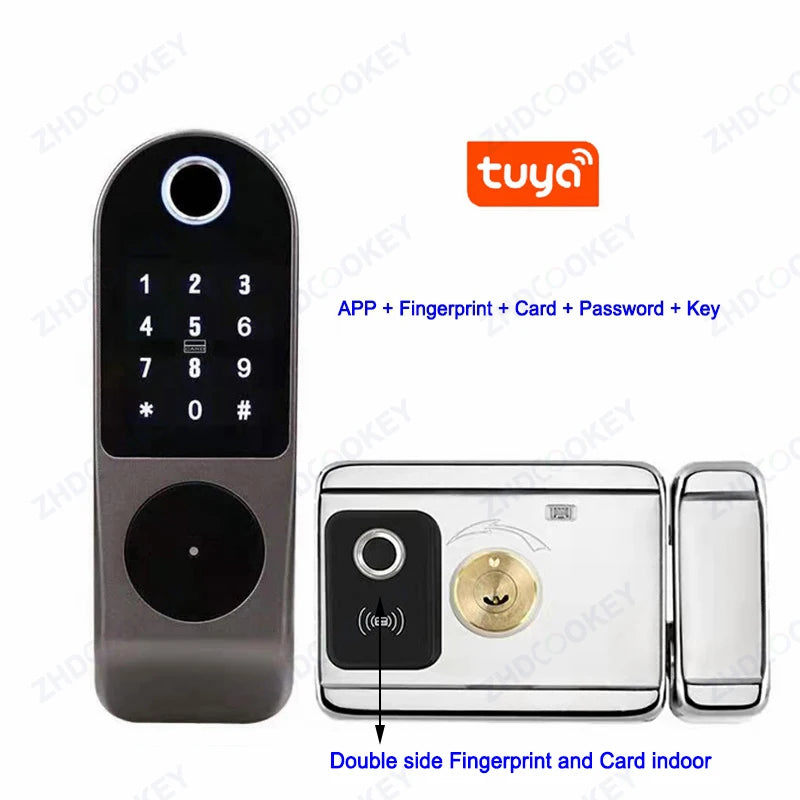 Security Home Gate Door Keys Entry RFID Card Code Password Tuya Wifi TTlock Smart Door Lock Digital Double Side Fingerprint Lock