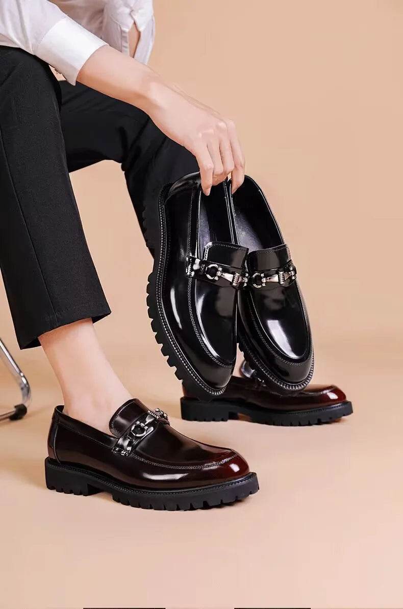 Men's Business Formal Leather Shoes Man Casual Leather Shoes Loafers Casual Business Wedding Shoes for Men Round Toe Slip-On - AIAZ