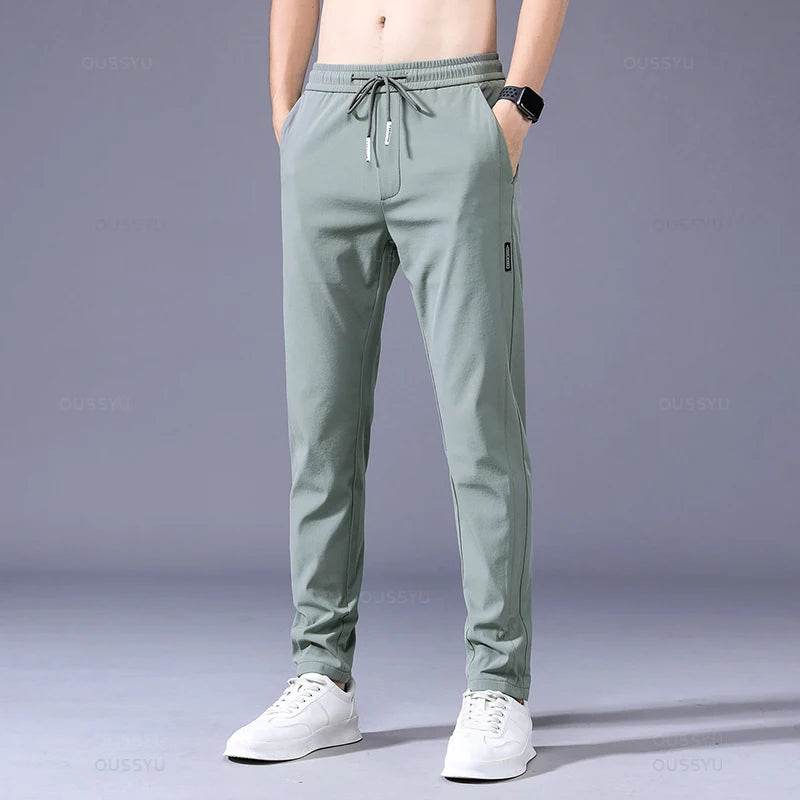 2025 Men's Trousers Spring Summer New Thin Green Solid Color Fashion Pocket Applique Full Length Casual Work Pants Pantalon - AIAZ
