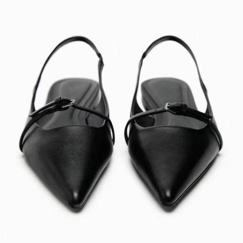 Summer New Women's Flat Bottom Slingback Sandals Woman Leopard Pointed End Mules 2025 Fashion Leather Pu Low-heel Beach Shoes - AIAZ