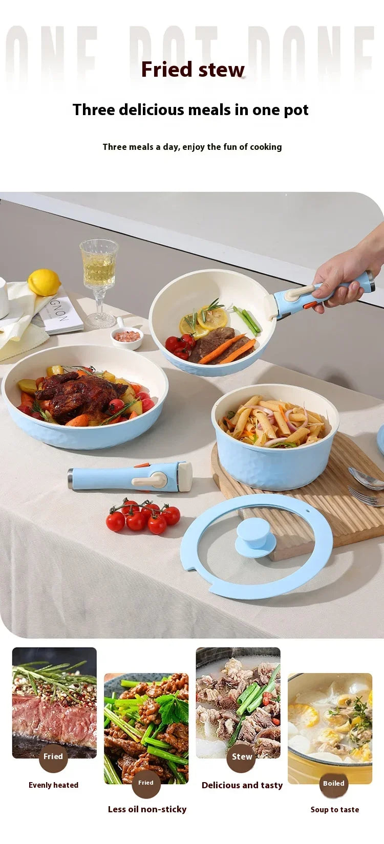 DONNOR 5Pcs Ceramic Coating Cookware Set Detachable Handle Frying Pan Milk Pot Chef Pot Induction Cooker Gas stove Universal