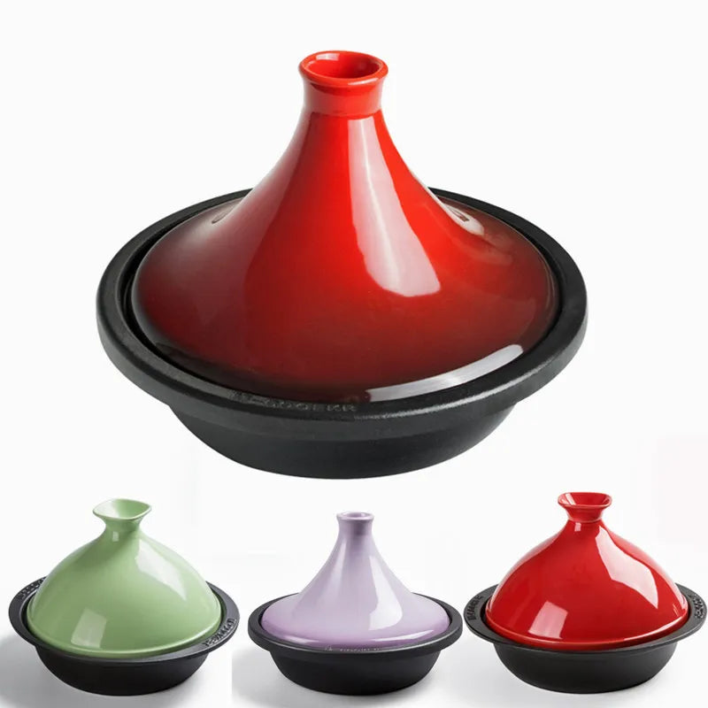 Cast Iron Tagine 2 Quart Moroccan Enameled Cast Iron Tagine With Enameled Cast Iron Base And Ceramic Cone-Shaped Lid Dutch Oven