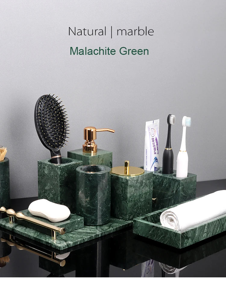 Indian Green Natural Marble Bathroom Accessories Retro Soap Dispenser Soap Dish Toothbrush Holder Tissue Box Bathroom Set